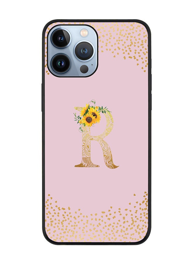 Stylizedd Rugged Black edge case for Apple iPhone 13 Pro Max Slim fit Soft Case Flexible Rubber Edges Anti Drop TPU Gel Thin Cover - Custom Monogram Initial Letter Floral Pattern Alphabet - R (Pink ) - Image 1