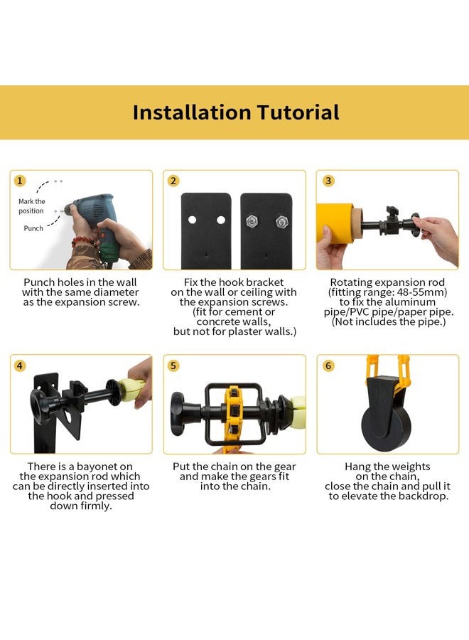 Meking Photography 3 Roller Backdrop Wall Mount, Manual Background Roller Support System with 2 Tri-fold Hooks, 6 Expand Bars and 3 Chains for Photography Studio Holding 3 Backdrops - Image 5