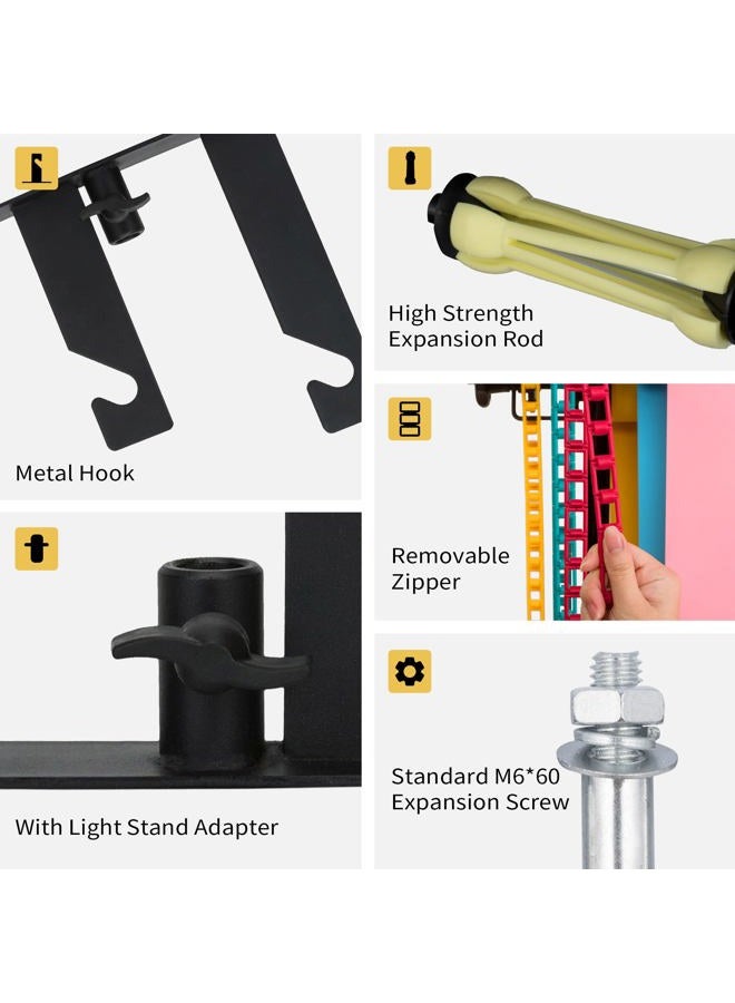 Meking Photography 3 Roller Backdrop Wall Mount, Manual Background Roller Support System with 2 Tri-fold Hooks, 6 Expand Bars and 3 Chains for Photography Studio Holding 3 Backdrops - Image 4