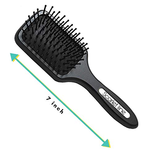 Scarlet Line Professional Matte Finish Back Side Crystal Mirror Small Paddle Hair Styling Salon Brush with Wooden Handle for Men and Women, Black - Image 3