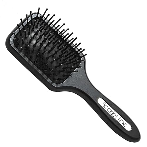 Scarlet Line Professional Matte Finish Back Side Crystal Mirror Small Paddle Hair Styling Salon Brush with Wooden Handle for Men and Women, Black - Image 1