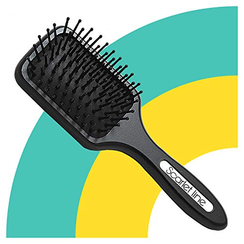 Scarlet Line Professional Matte Finish Back Side Crystal Mirror Small Paddle Hair Styling Salon Brush with Wooden Handle for Men and Women, Black - Image 2