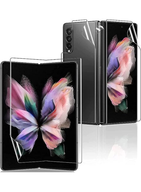 Samsung Galaxy Z Fold 3 5G Flexible TPU Screen Protector 2 Pack Front with 2 Pack Inside, Support Fingerprint Unlock, Case Friendly, Bubble Free, High Definition, Anti-Scratch