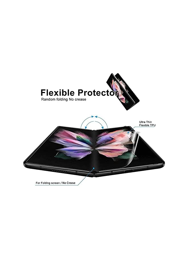 Samsung Galaxy Z Fold 3 5G Flexible TPU Screen Protector 2 Pack Front with 2 Pack Inside, Support Fingerprint Unlock, Case Friendly, Bubble Free, High Definition, Anti-Scratch