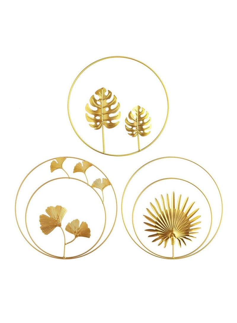 Excefore Gold Wall Decor, 3Pcs Gold Metal Wall Art Decor, Gold Ginkgo, Maple, Monstera Leaf Wall Decor for Bedroom, Easy Installation Great for Bedroom Hanging Parts, Hotel Wall Decoration - Image 1
