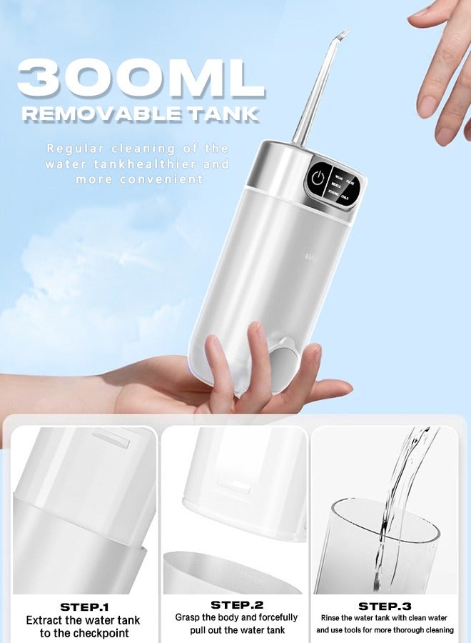 AHVTE Water Flosser For Teeth, Portable Water Dental Flosser for Teeth Cleaning, Cordless 300Ml Portable Oral Irrigator Flosser, 5 Cleaning Modes And 4 Jet Tips  Ipx7 Waterproof - Image 2