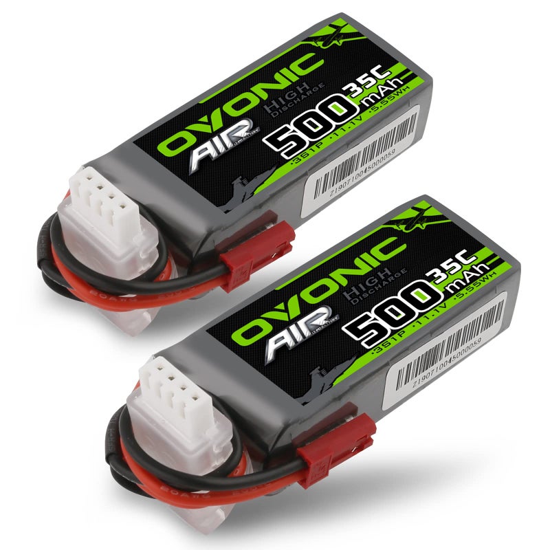 Ovonic 3S Lipo Battery 35C 500Mah 11.1V Lipo Battery With Jst Connector For Rc Airplane Helicopter Quadcopter Fpv Racing Drone(2 Packs) - Image 1