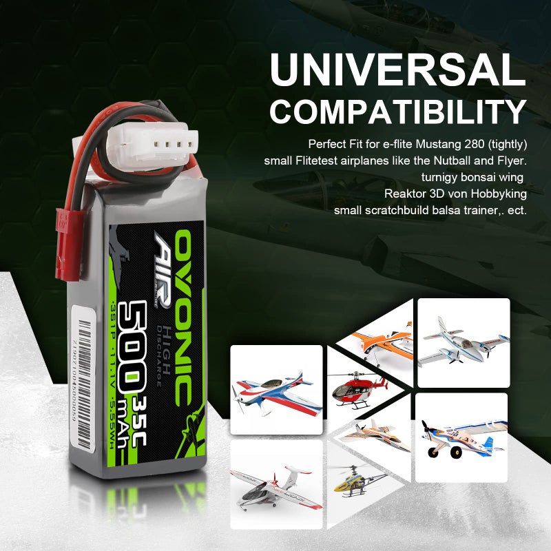 Ovonic 3S Lipo Battery 35C 500Mah 11.1V Lipo Battery With Jst Connector For Rc Airplane Helicopter Quadcopter Fpv Racing Drone(2 Packs) - Image 5