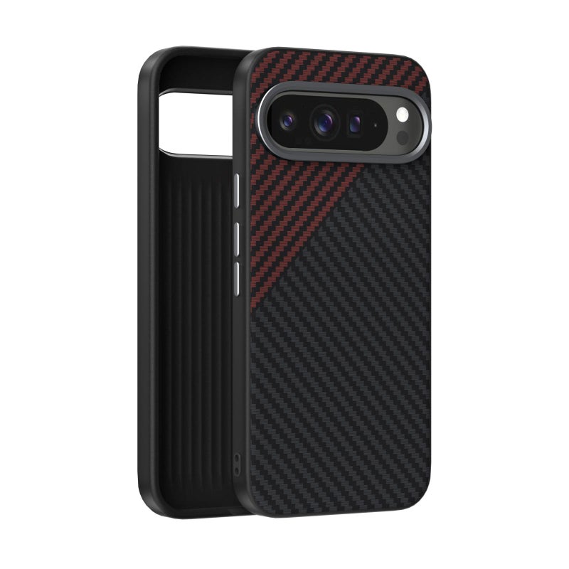 erorex For Google Pixel 10 Pro XL ABEEL C Carbon Fiber Series 6D Micro Relief MagSafe Phone Case(Black Red) - Image 1