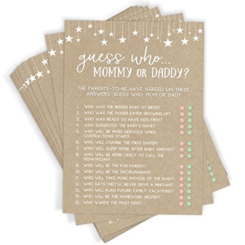 Printed Party Baby Shower Games – Guess Who Mommy or Daddy Game for Boy or Girl, Rustic Kraft Paper Theme, 50 Cards - Image 5