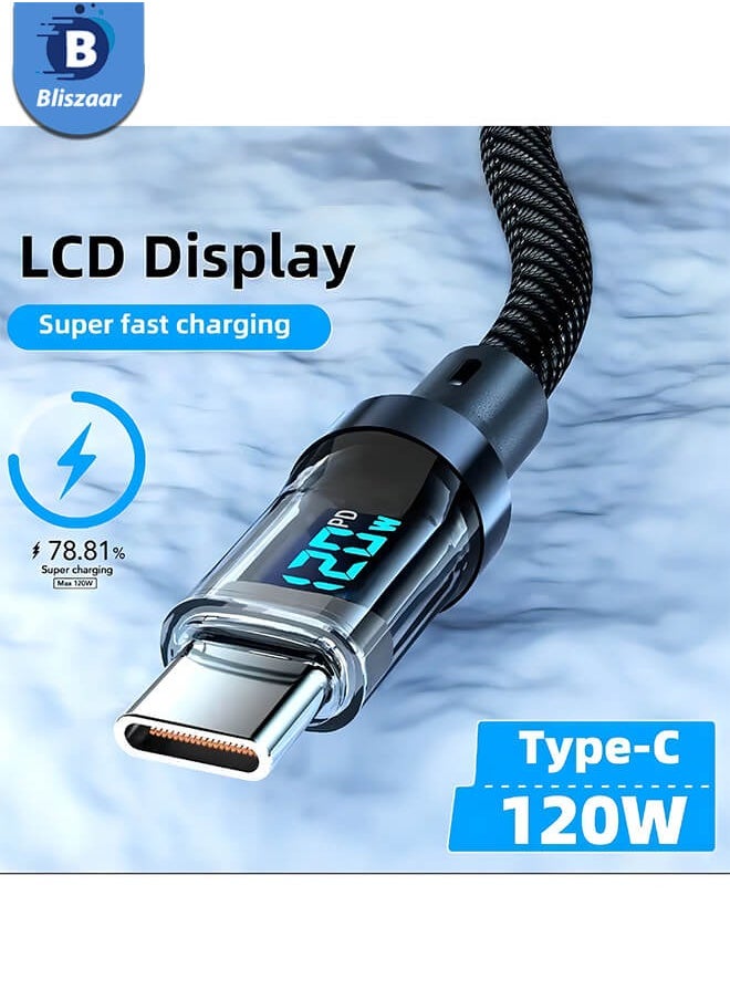 USB to Type-C Fast Charging Cable with LCD Display, Type-C Cable, 1m Black