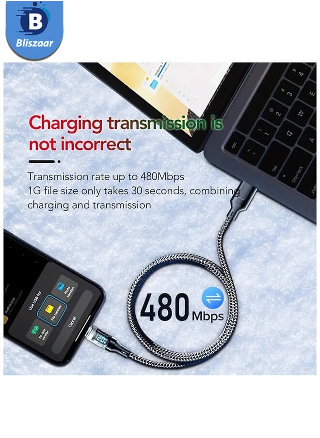 USB to Type-C Fast Charging Cable with LCD Display, Type-C Cable, 1m Black