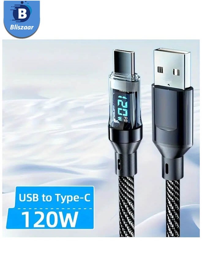 USB to Type-C Fast Charging Cable with LCD Display, Type-C Cable, 1m Black