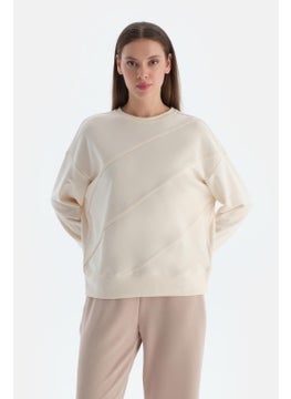 dagi Ecru Women's Modal Piping Detailed Sweatshirt  - Image 1