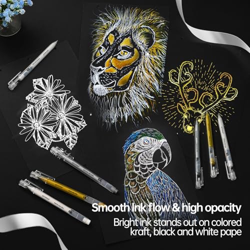 GETHPEN Gold Gel Pens, 1.0 mm Extra Fine Point Gel Ink Pens, Opaque Gold Archival Ink Pens for Black Paper Drawing, Sketching, Card Making, White Gel Pen for Artists Drawing, 3 Pack - Image 5