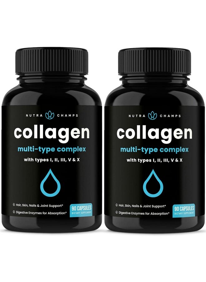 NutraChamps Multi Collagen Pills ; Types Iiiiiivx ; Double Hydrolyzed Collagen Peptides Powder Capsules ; Healthy Skin Hair Nails Joints ; Keto Protein Supplement For Women & Men ; 180 Capsules (2 Pack)  - Image 2