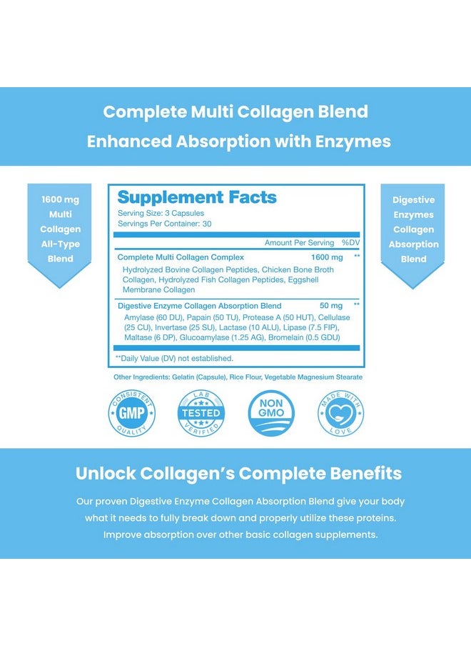 NutraChamps Multi Collagen Pills ; Types Iiiiiivx ; Double Hydrolyzed Collagen Peptides Powder Capsules ; Healthy Skin Hair Nails Joints ; Keto Protein Supplement For Women & Men ; 180 Capsules (2 Pack)  - Image 3