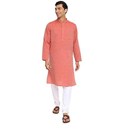 Fabindia Men's Cotton Dobby Relaxed Kurta (102884502_Red - Image 1
