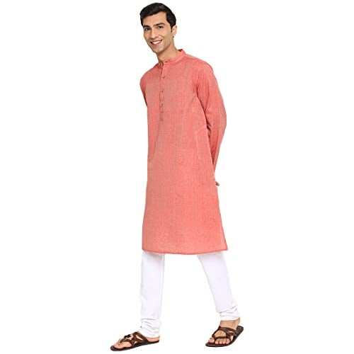 Fabindia Men's Cotton Dobby Relaxed Kurta (102884502_Red - Image 2