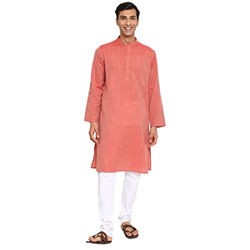 Fabindia Men's Cotton Dobby Relaxed Kurta (102884502_Red - Image 5