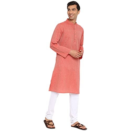 Fabindia Men's Cotton Dobby Relaxed Kurta (102884502_Red - Image 3