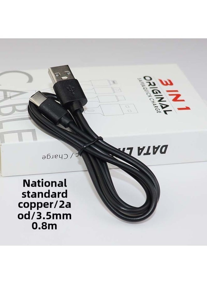 Generic Type-C Data Cable V8 Is Suitable For Huawei USB Fast Charging Mobile Phone 2A Bluetooth Headset Small Fan Charging Cable-Color:Type-c 80cm 2a National Standard Copper Black  - Image 1
