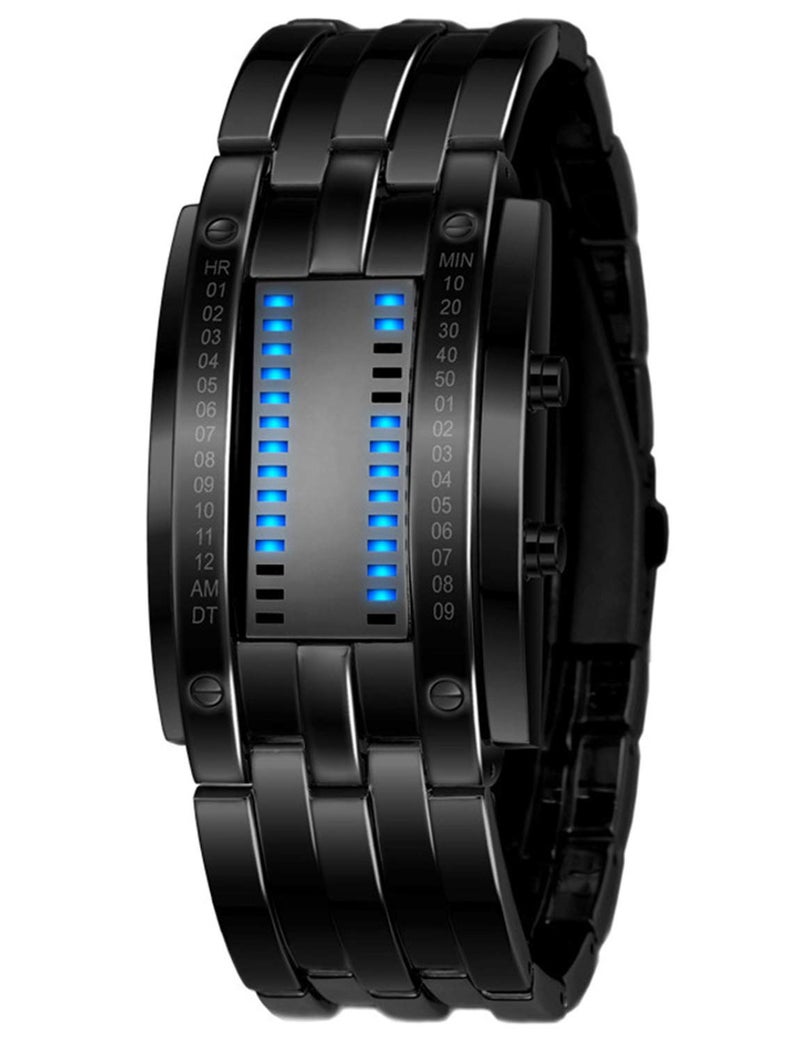 Reginald Mens Binary Watches for Men Matrix Dial Cool Watches Outdoor Sport Casual Square Blue LED Watches Stainless Steel Bracelet Watch Men Watches - Image 1