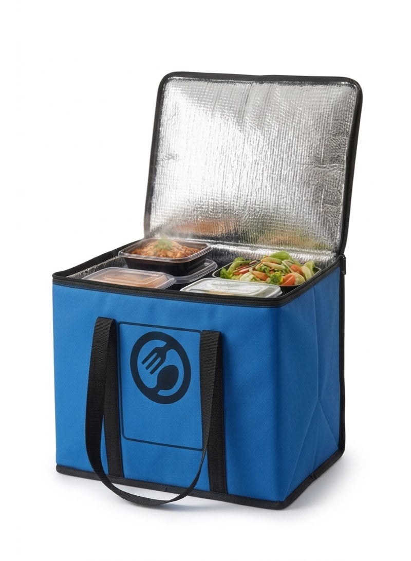 Thermal Food Delivery and Storage Bag, Water-Resistant – Insulated Bag for Keeping Meals and Beverages Hot or Cold – Multicolor (Black & Blue) - Image 1
