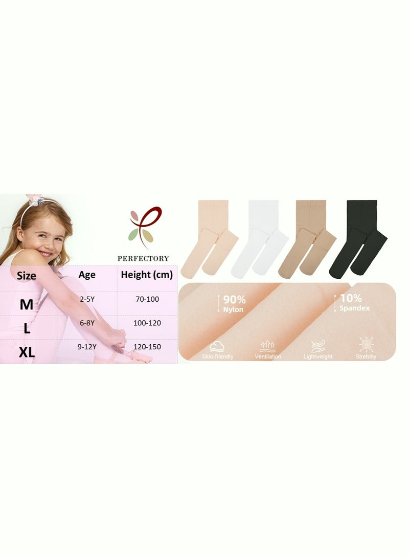 School Uniform Tights for Girls Ballet Dance Footed Tight Ultra Soft-White & Nude-2 Pairs