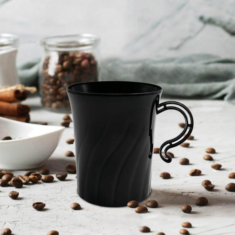 Party Essentials Disposable Plastic 8 oz. Swirled Cups With Handle for Coffee/Tea/Dessert/Fruit/Punch Drinks  Black  20 Count - Image 3