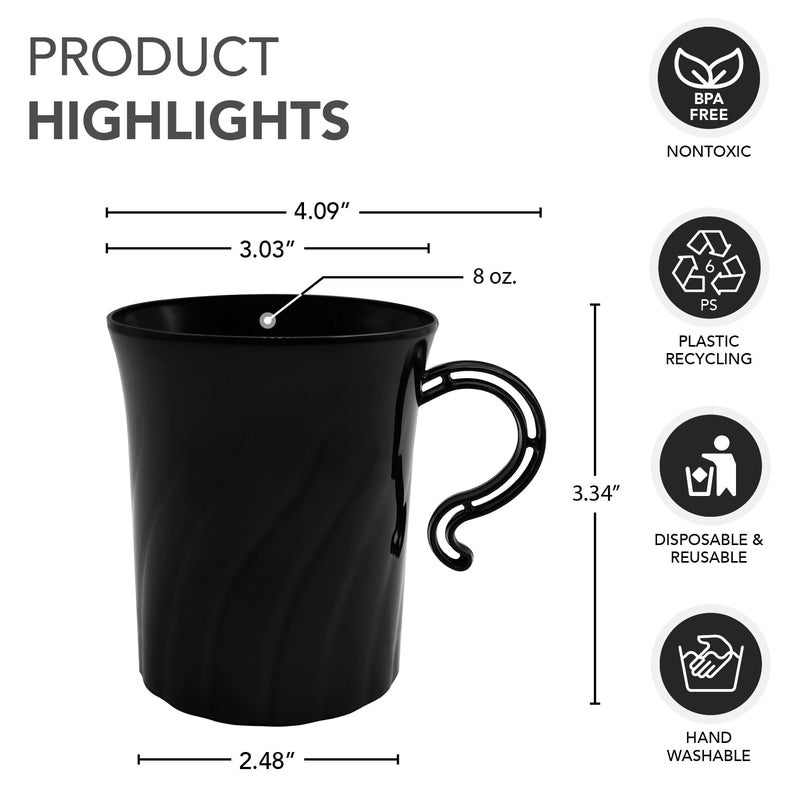 Party Essentials Disposable Plastic 8 oz. Swirled Cups With Handle for Coffee/Tea/Dessert/Fruit/Punch Drinks  Black  20 Count - Image 2