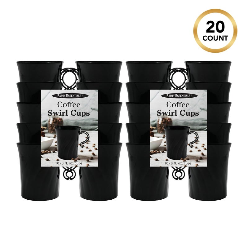 Party Essentials Disposable Plastic 8 oz. Swirled Cups With Handle for Coffee/Tea/Dessert/Fruit/Punch Drinks  Black  20 Count - Image 5