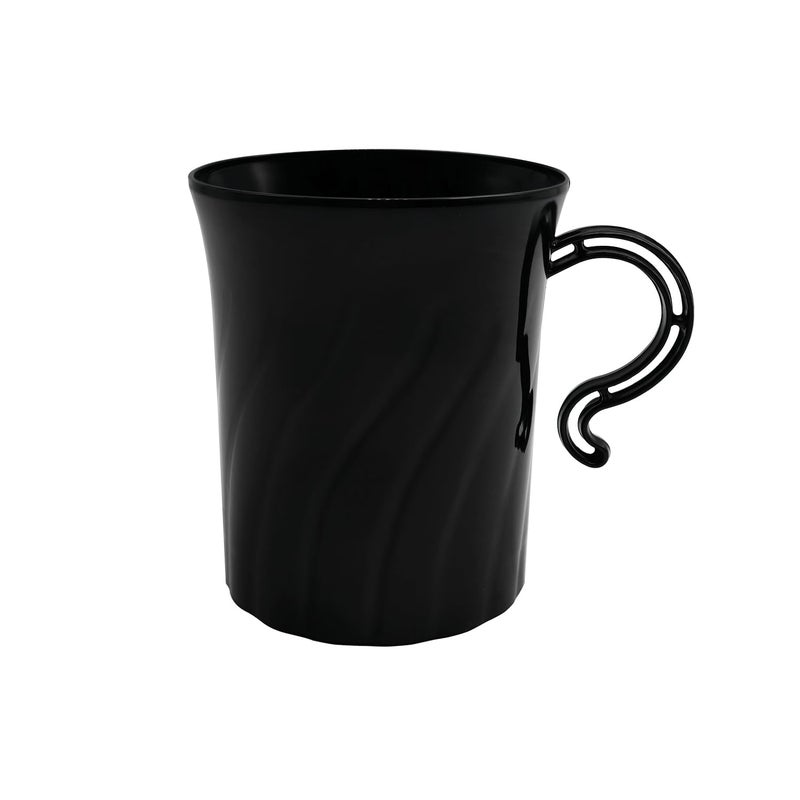 Party Essentials Disposable Plastic 8 oz. Swirled Cups With Handle for Coffee/Tea/Dessert/Fruit/Punch Drinks  Black  20 Count - Image 1