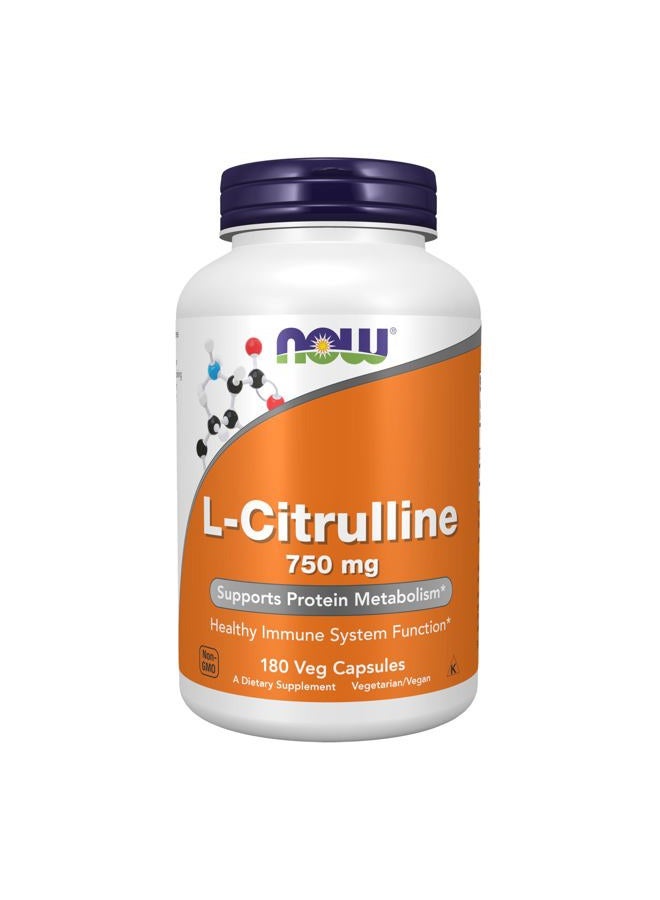 now Supplements, L-Citrulline 750 mg, Supports Protein Metabolism*, Amino Acid, 180 Veg Capsules - Image 1
