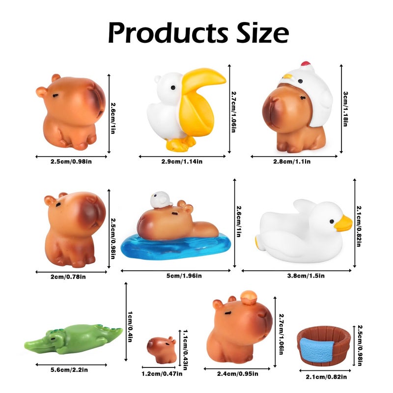 BlingABC 10 Pack Mini Capybara Figures Cake Toppers,Miniature Cute Capybara Resin Fairy Garden Decoration for Kids Birthday Baby Shower Party Cake Dollhouse Desktop - Image 2