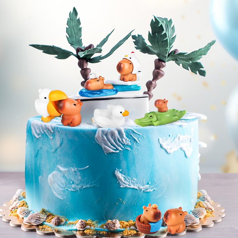 BlingABC 10 Pack Mini Capybara Figures Cake Toppers,Miniature Cute Capybara Resin Fairy Garden Decoration for Kids Birthday Baby Shower Party Cake Dollhouse Desktop - Image 3