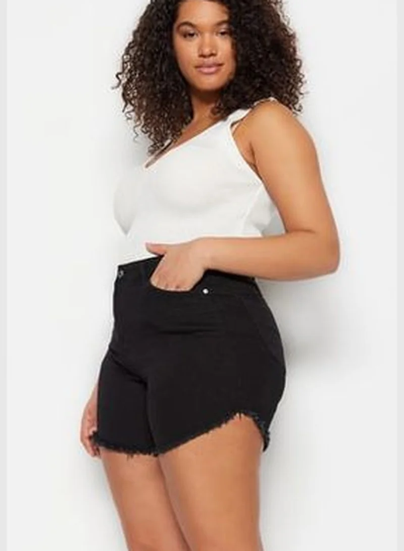 trendyol Black Tasseled Elastic Skinny Denim Shorts & Bermuda