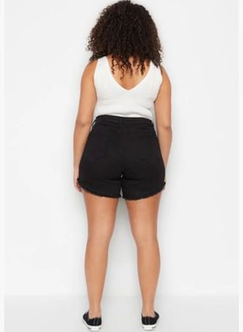 trendyol Black Tasseled Elastic Skinny Denim Shorts & Bermuda