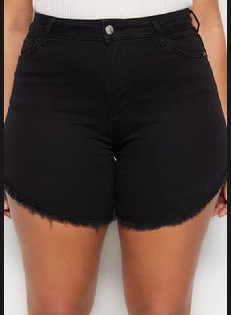 trendyol Black Tasseled Elastic Skinny Denim Shorts & Bermuda