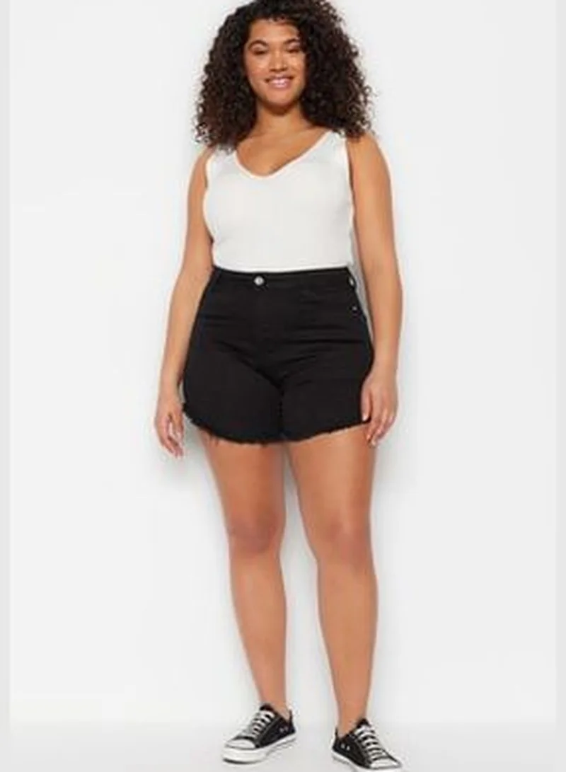 trendyol Black Tasseled Elastic Skinny Denim Shorts & Bermuda