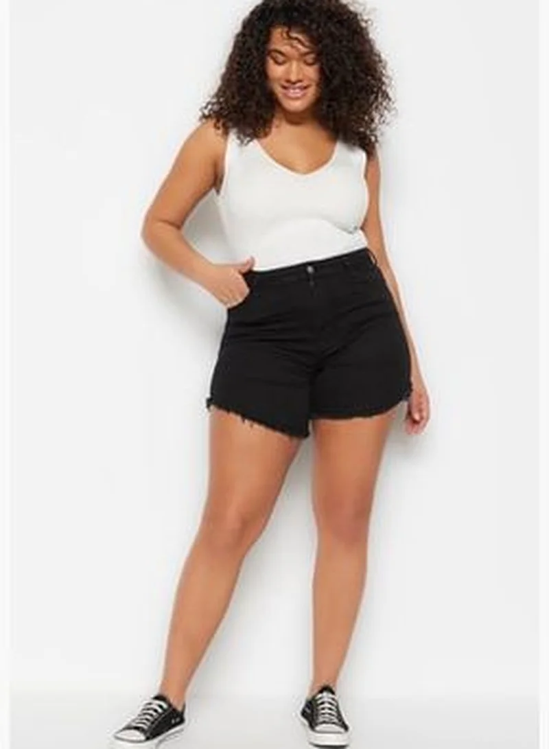 trendyol Black Tasseled Elastic Skinny Denim Shorts & Bermuda