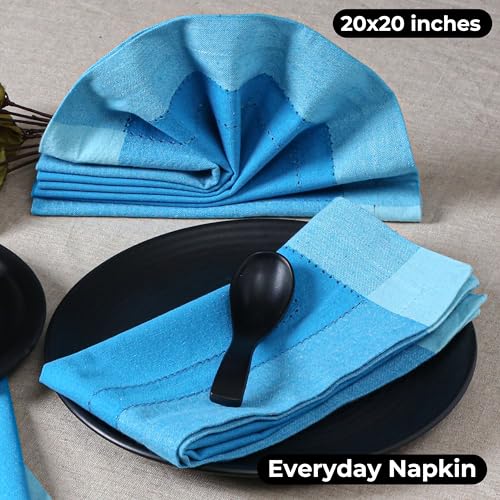 Bedding Craft Cotton Cloth Napkins Set of 12 – 20x20 Teal Blue Multi Double Hemstitched – Machine Washable Dinner Napkins for Weddings, Parties & Father’s Day Celebrations - Image 5