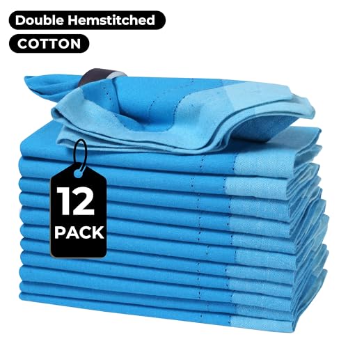 Bedding Craft Cotton Cloth Napkins Set of 12 – 20x20 Teal Blue Multi Double Hemstitched – Machine Washable Dinner Napkins for Weddings, Parties & Father’s Day Celebrations - Image 4