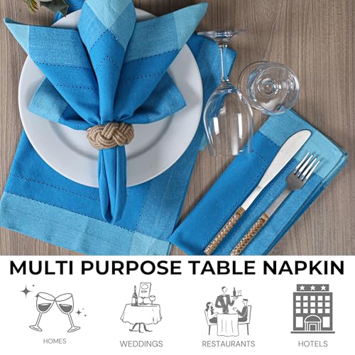 Bedding Craft Cotton Cloth Napkins Set of 12 – 20x20 Teal Blue Multi Double Hemstitched – Machine Washable Dinner Napkins for Weddings, Parties & Father’s Day Celebrations - Image 2