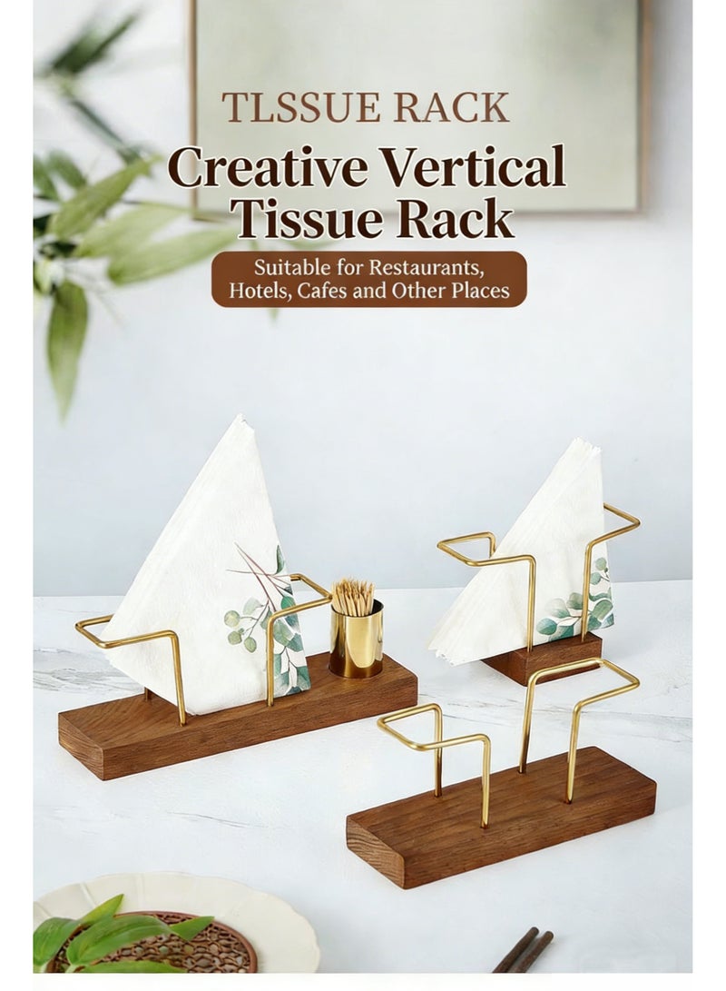 أوليس فيرس  حامل مناديل خشب الجوز والنحاس المدمج مع وعيد أعواد الأسنان – منظم طاولة أنيق للمطاعم والفنادق - Image 4