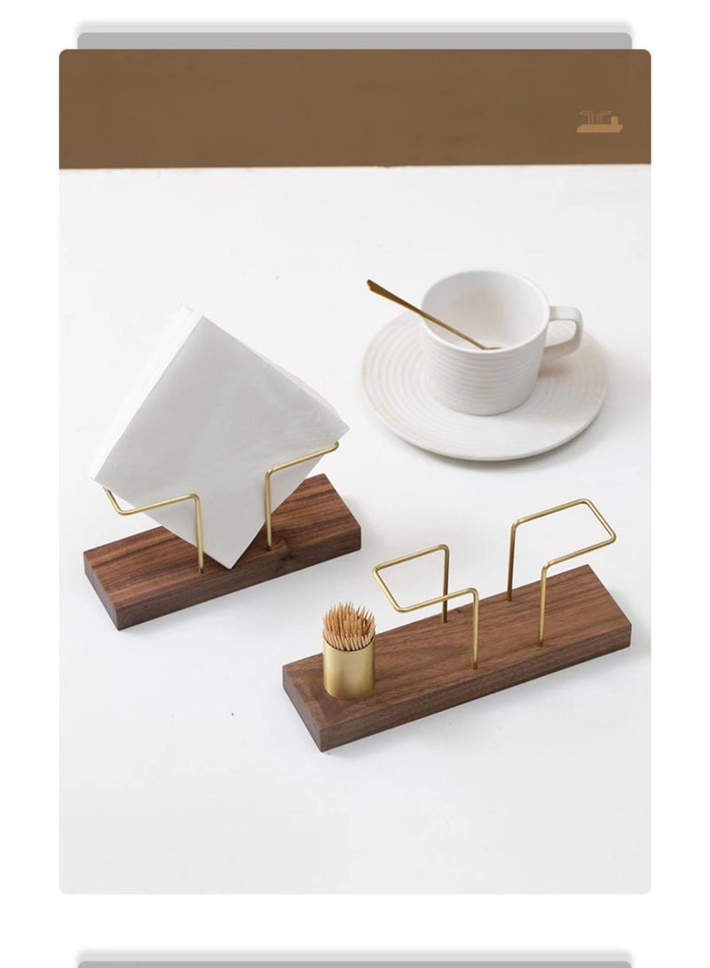 أوليس فيرس  حامل مناديل خشب الجوز والنحاس المدمج مع وعيد أعواد الأسنان – منظم طاولة أنيق للمطاعم والفنادق - Image 3