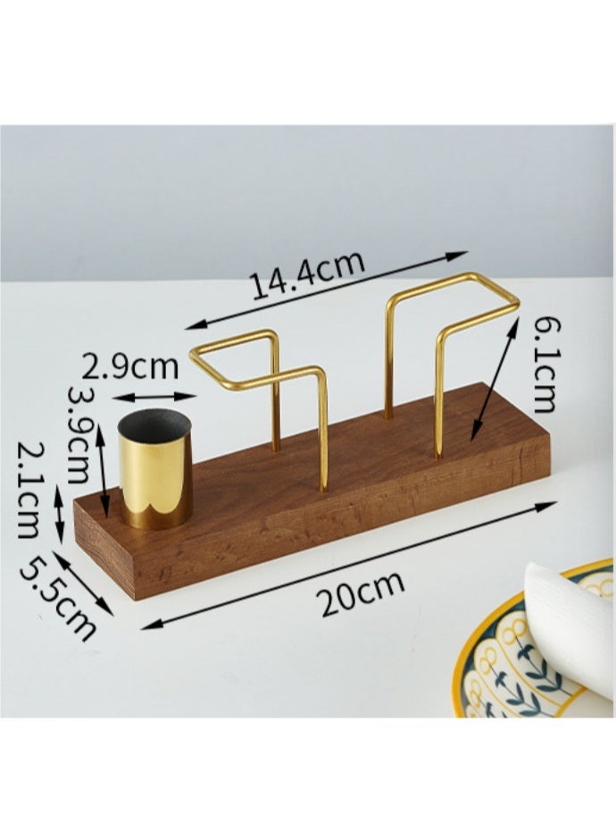 أوليس فيرس  حامل مناديل خشب الجوز والنحاس المدمج مع وعيد أعواد الأسنان – منظم طاولة أنيق للمطاعم والفنادق - Image 2