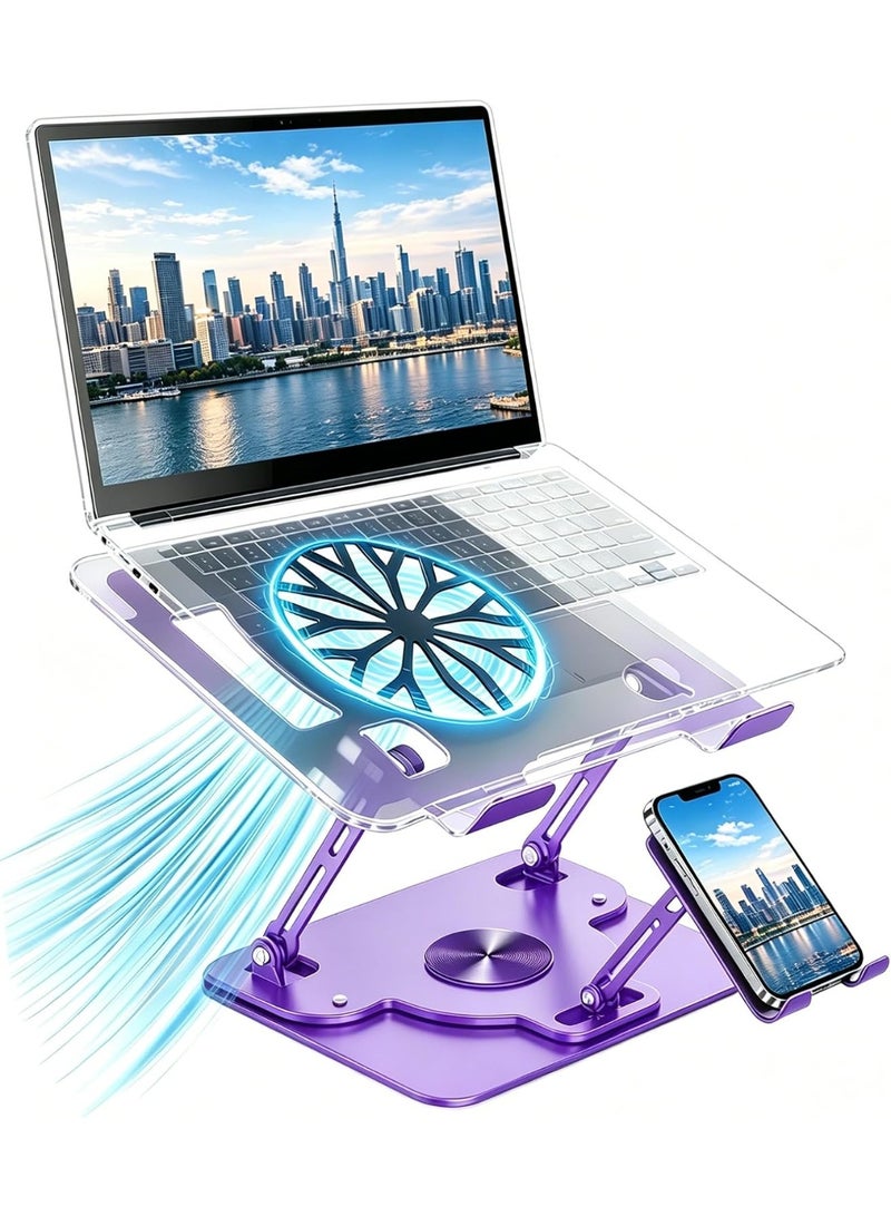 حامل لابتوب دوار 360 درجة مع حامل هاتف، حامل كمبيوتر محمول قابل للتعديل والطي، تصميم مريح مع فتحات تهوية، قاعدة رفع للابتوب للمكتب والمنزل، مناسب لأجهزة 10-17 بوصة - Image 1