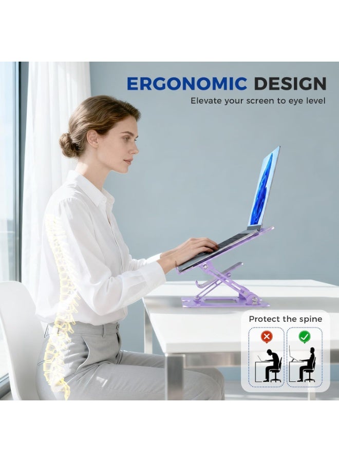 حامل لابتوب دوار 360 درجة مع حامل هاتف، حامل كمبيوتر محمول قابل للتعديل والطي، تصميم مريح مع فتحات تهوية، قاعدة رفع للابتوب للمكتب والمنزل، مناسب لأجهزة 10-17 بوصة - Image 2