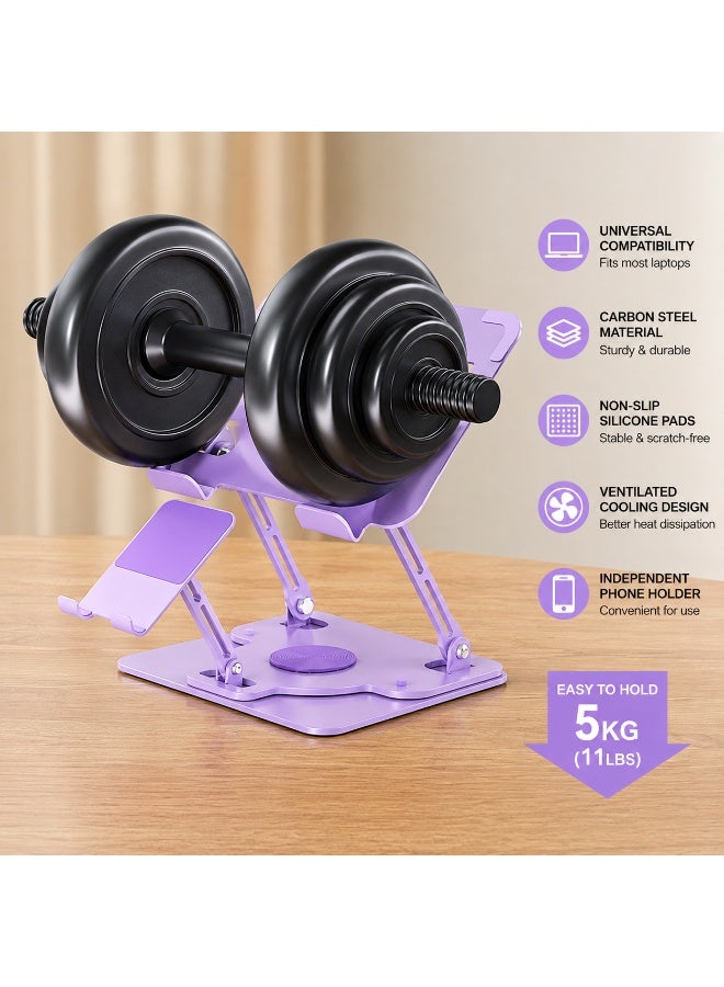 حامل لابتوب دوار 360 درجة مع حامل هاتف، حامل كمبيوتر محمول قابل للتعديل والطي، تصميم مريح مع فتحات تهوية، قاعدة رفع للابتوب للمكتب والمنزل، مناسب لأجهزة 10-17 بوصة - Image 4